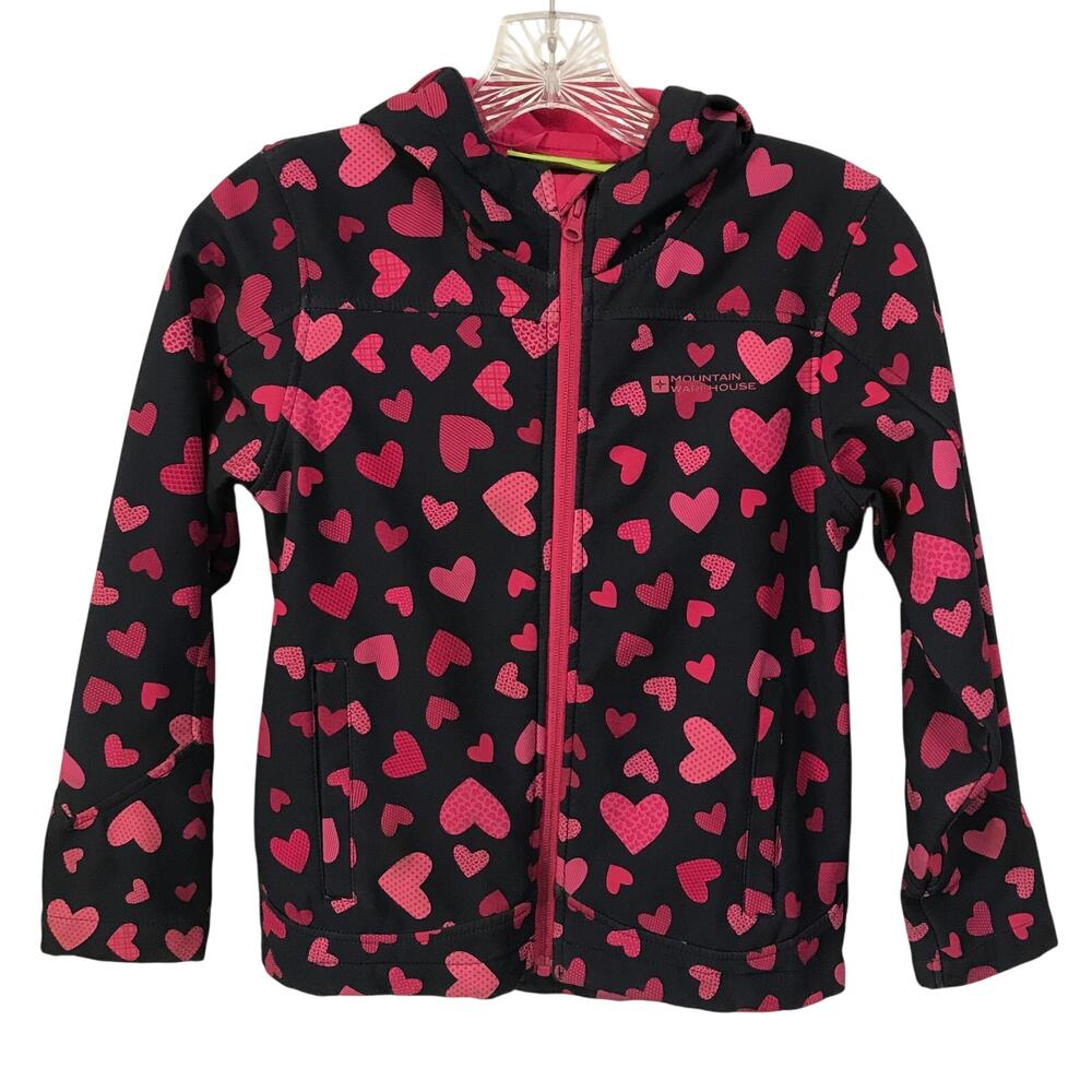 Mountain Warehouse Coat Jacket SIze 9 or !0 Girls Hooded Softshell Fleece Hearts